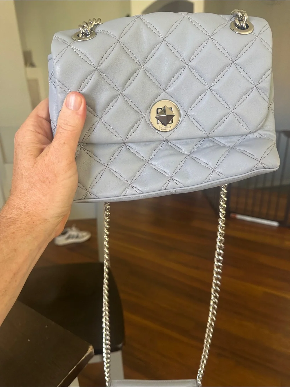kate spade Quilted Light Blue Shoulder Bag with Silver Chain